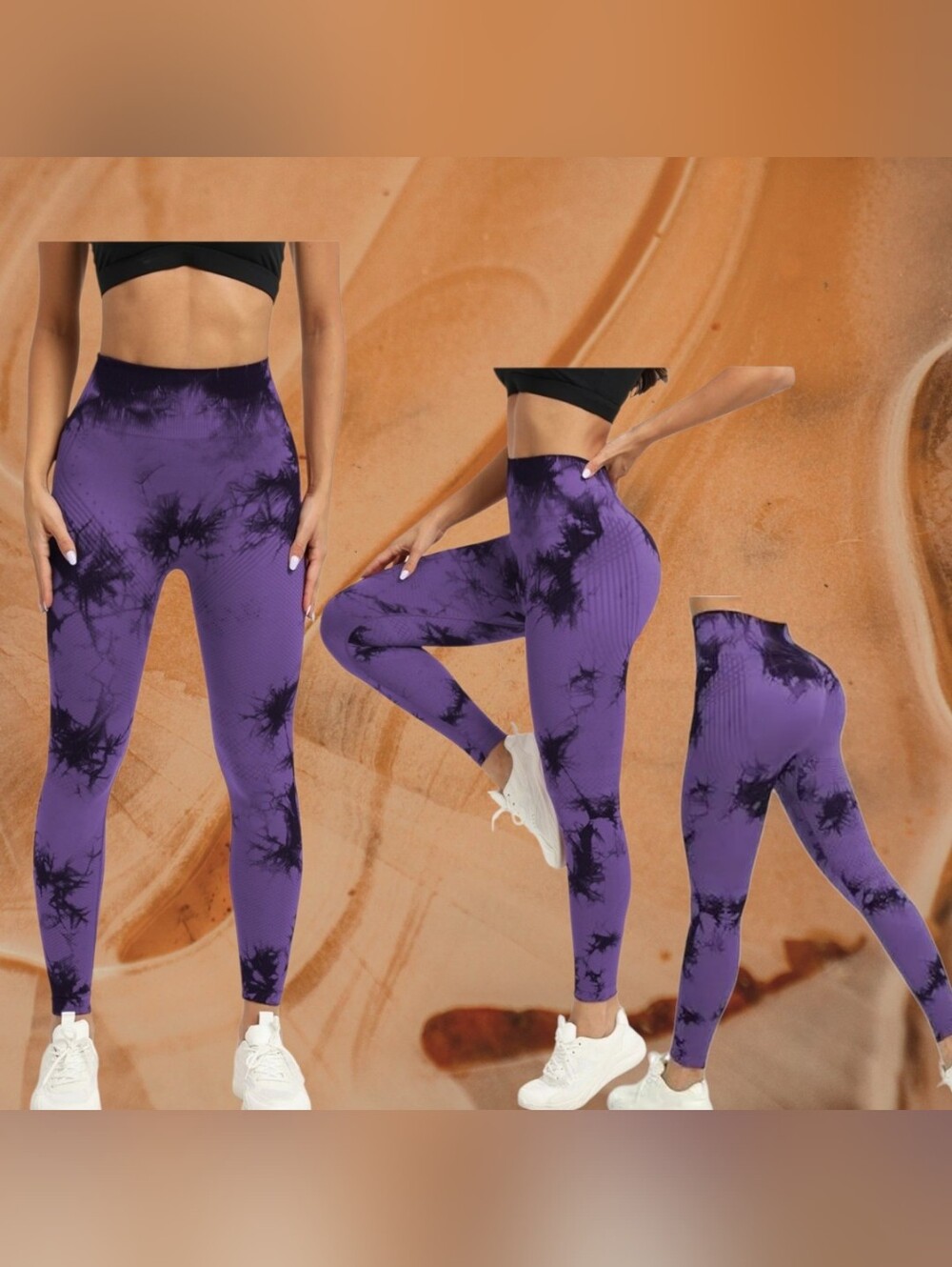 High-Waist Purple Tie-Dye Seamless Leggings - Women